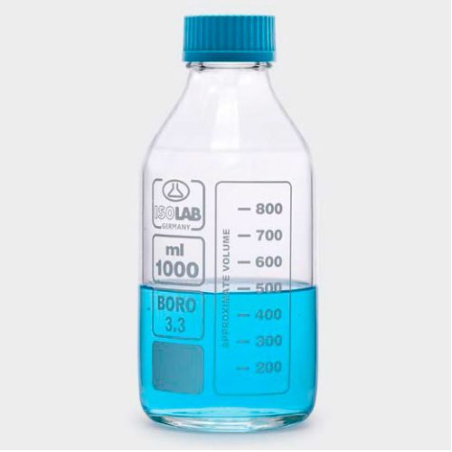Бутыль ISOLAB 1000 мл, GL45, с крышкой и сливным кольцом, стекло